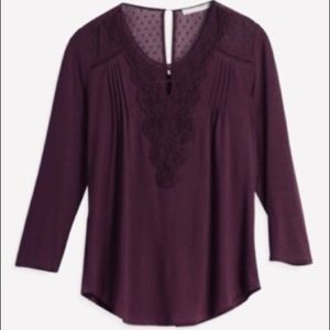 Daniel Rainn Dalina Grape Crochet Lace Detail Top